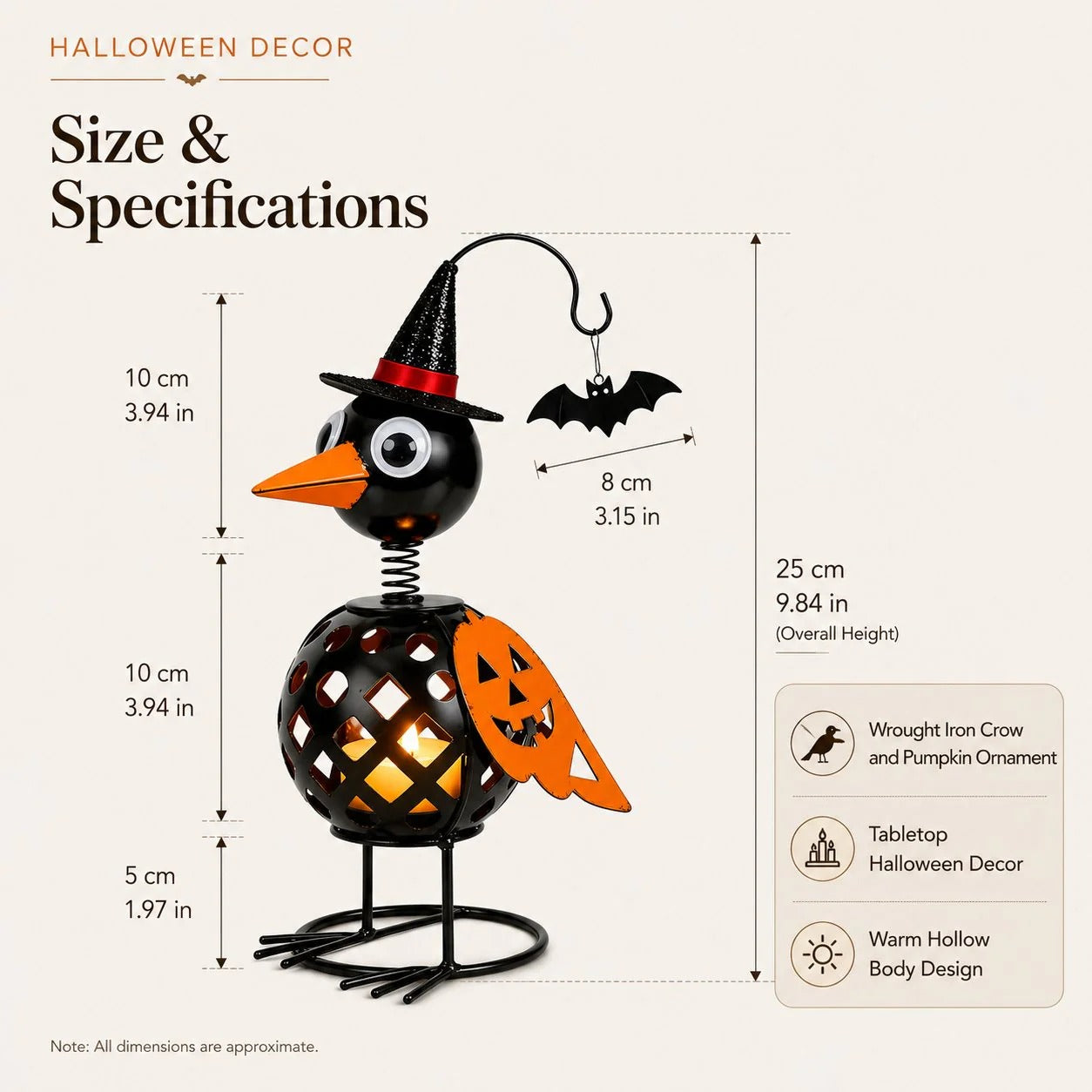๐ฅ Wrought Iron Crow & Pumpkin Ornament ๐ Rustic Halloween Decor